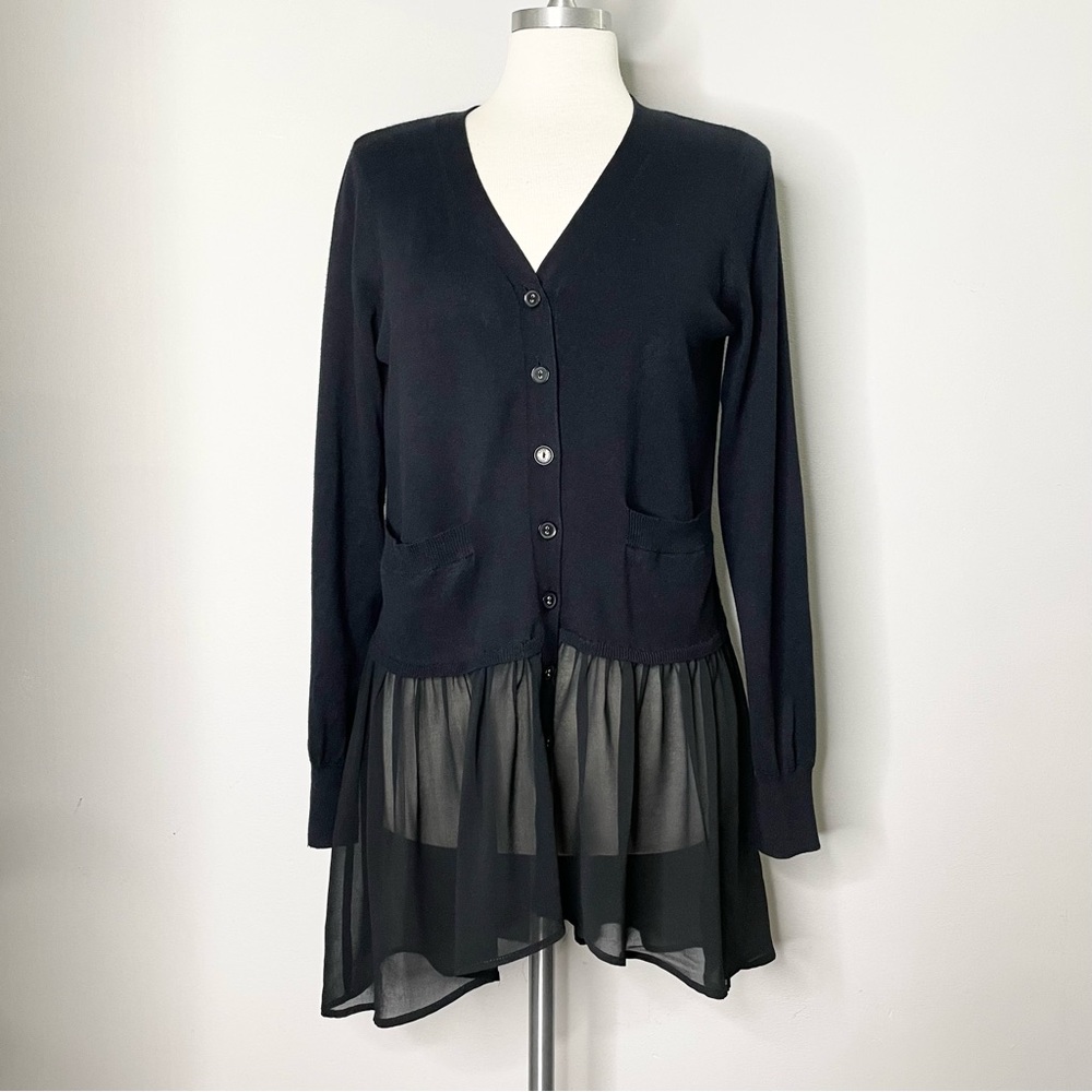 LOGO by LORI GOLDSTEIN Long Sleeve Button Down Peplum Cardigan
